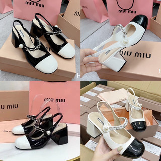 Giày nữ miu miu gót vuông bít mũi