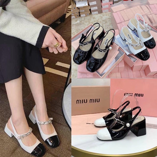 Giày nữ miu miu gót vuông bít mũi