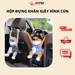 Hộp đựng khăn giấy họa tiết hình cún dễ thương móc treo trang trí nội thất xe hơi
