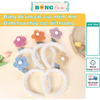 Băng đô cài tóc lông cừu đính bông hoa phong cách Hàn Quốc BD40 - Băng đô BÔNG Cài Tóc