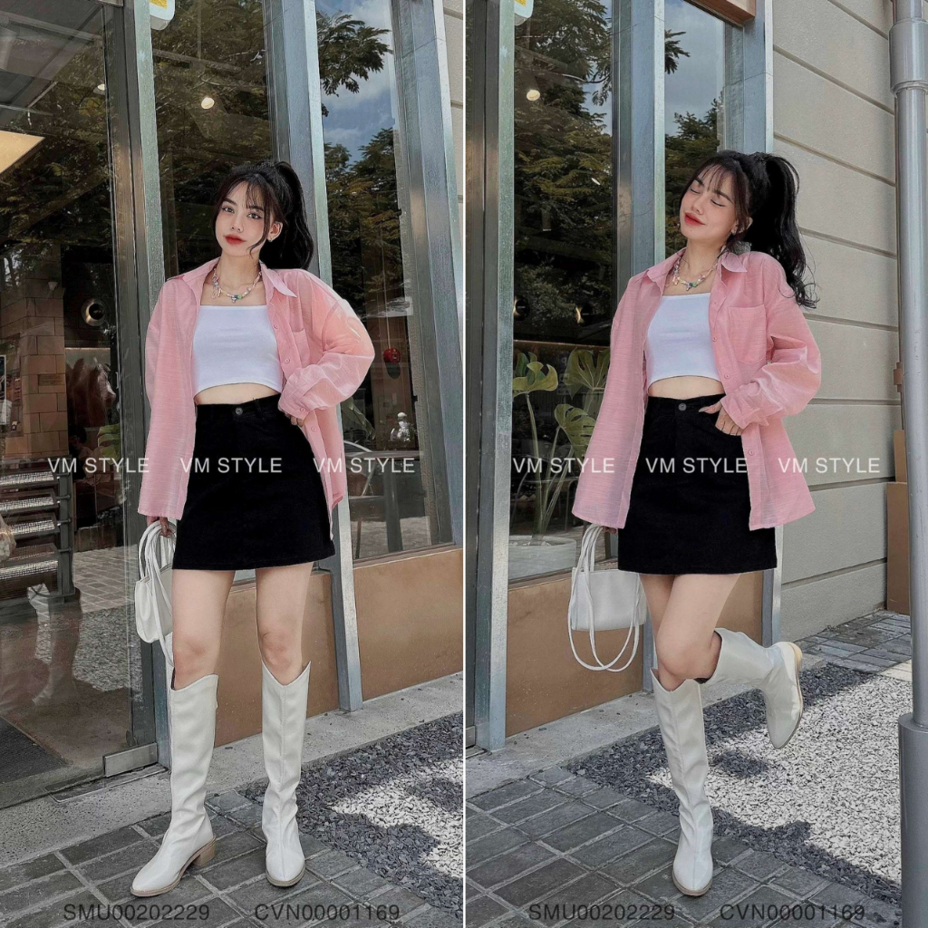 Áo sơ mi nữ VMSTYLE tay dài trơn túi hộp bên khoác ngoài form rộng basic pastel năng động đi học, đi làm VM149- SMU00202