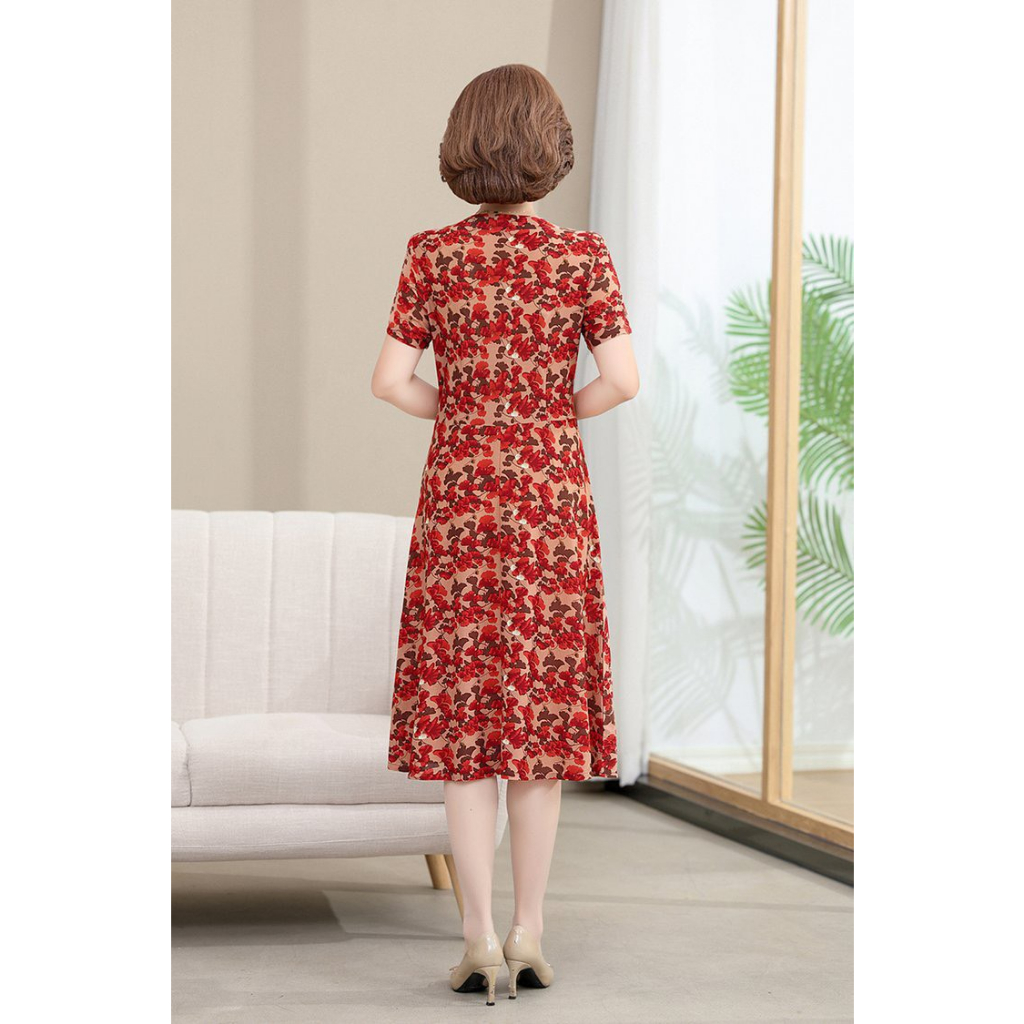 Đầm trung niên mùa hè vải thun co giãn 4 chiều, đầm thời trang cho mẹ, đầm mặc nhà