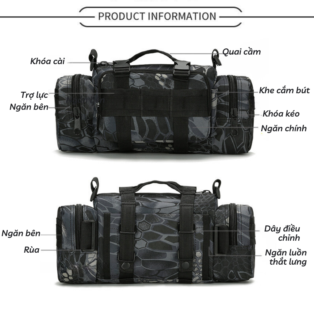 Túi đeo hông du lịch, túi đeo chéo đa năng vải oxford dày dặn nhiều kiểu đeo - P7D