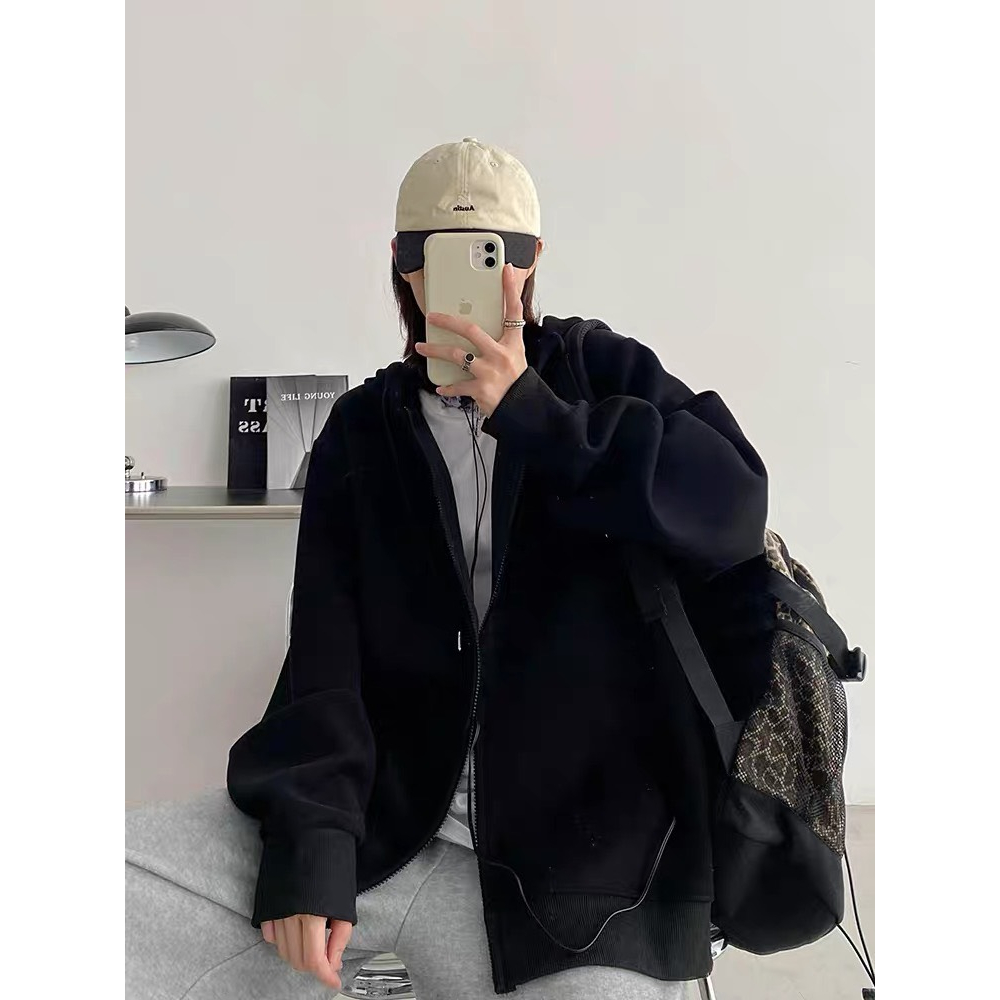 Áo hoodie khoác ngoài bỉ bông dày dặn có mũ siêu rộng, hoodie zip form oversize nam nữ mùa Thu Đông