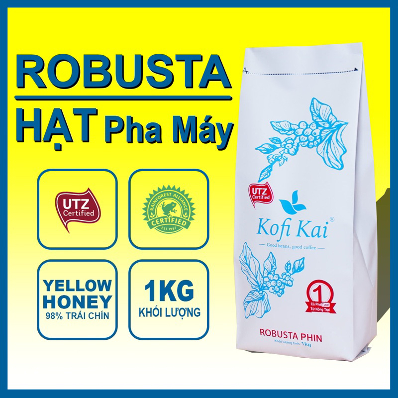 Cà phê nguyên chất Robusta hạt  pha máy Kofi Kai 1kg