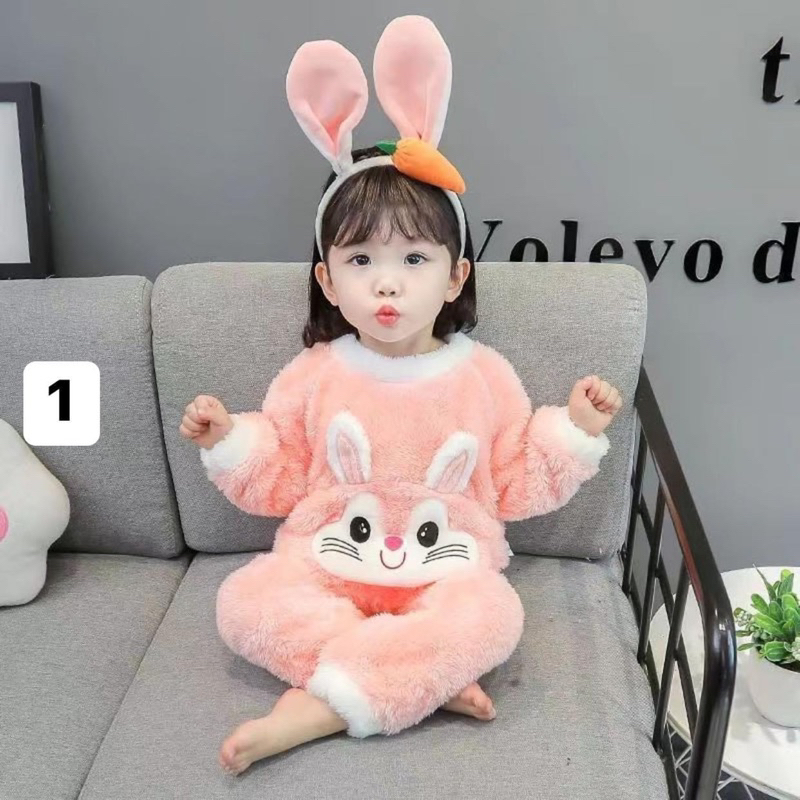 Bộ thỏ thu đông cho bé cực đáng yêu chất lông siêu mượt và ấm