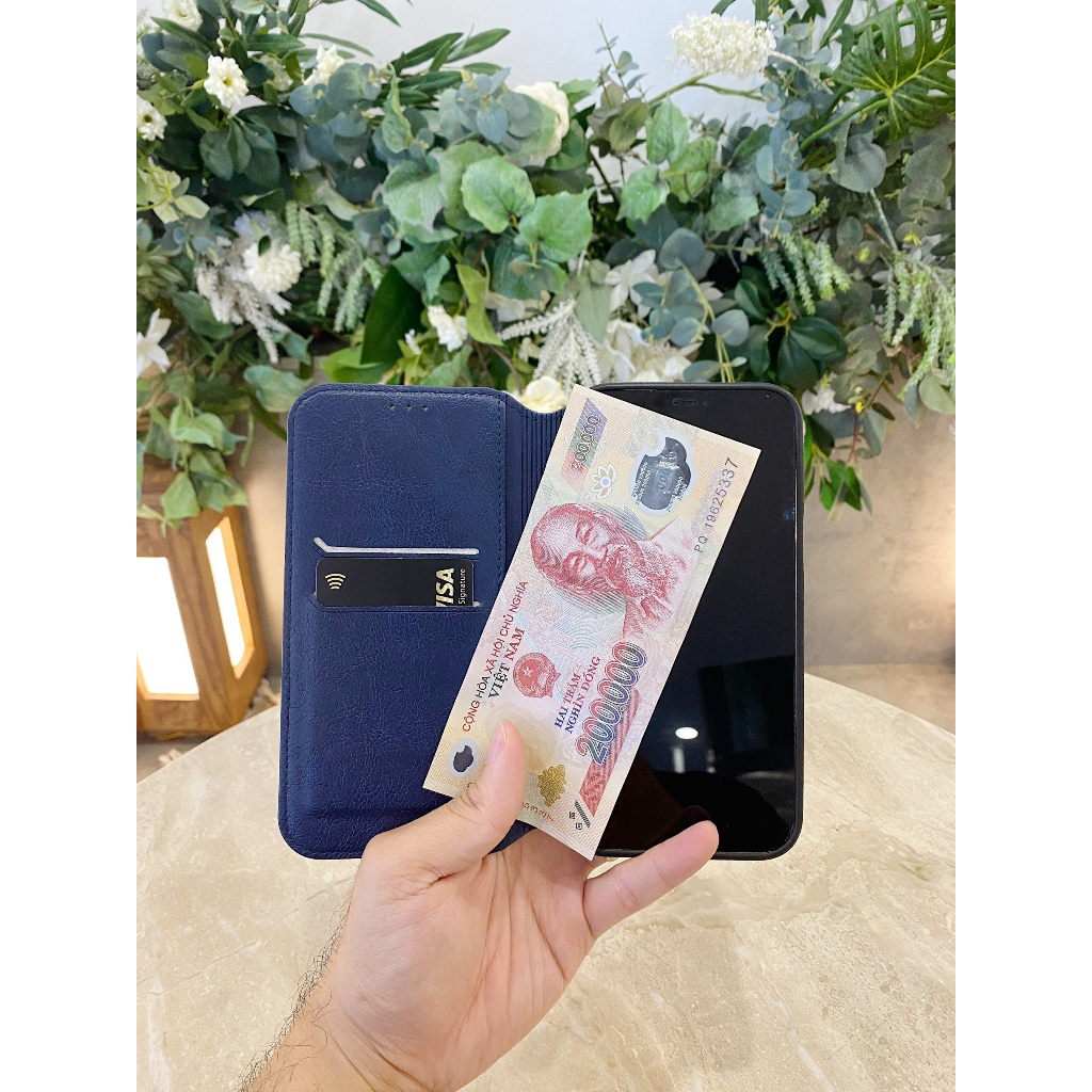 Bao Da Nắp Gập Da Bò Cao Cấp Kiêm Ví Đựng Thẻ Dành Cho iPhone 11/12/13/14/15/Pro/Max/Plus/Promax/Mini