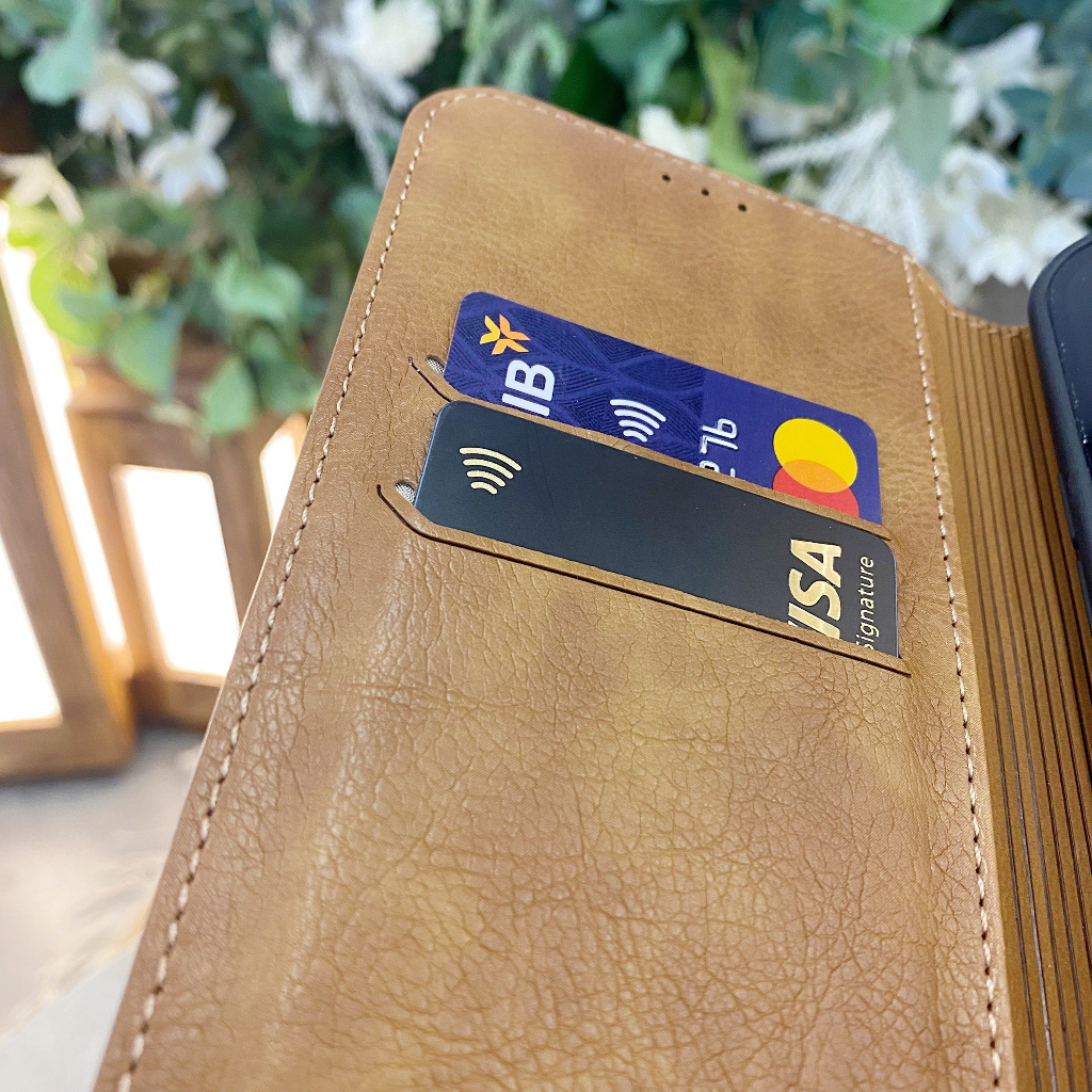 Bao Da Nắp Gập Da Bò Cao Cấp Kiêm Ví Đựng Thẻ Dành Cho iPhone 11/12/13/14/15/Pro/Max/Plus/Promax/Mini