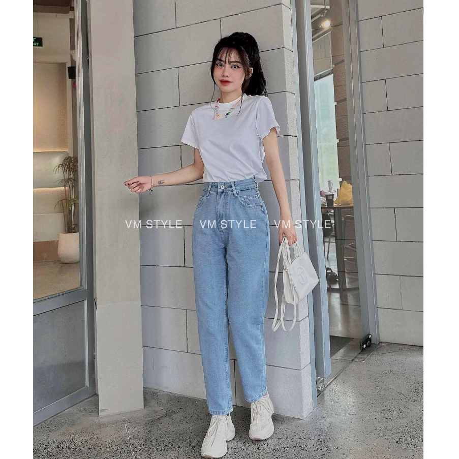 Quần jean baggy nữ VMSTYLE kiểu trơn basic cạp cao chuẩn form mặc đi học - N136 Đ146 QJB00005