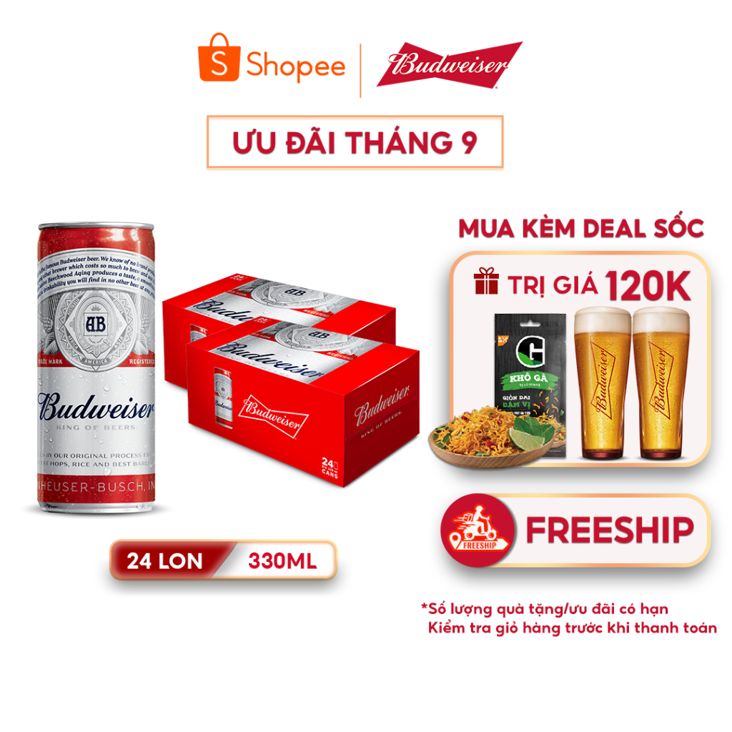 Combo 2 Thùng 24 Lon Bia Budweiser Chính Hãng (330ml/ lon)
