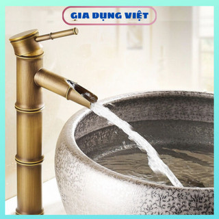 Vòi lavabo, Vòi chậu rửa mặt lavabo nóng lạnh thân trúc giả cổ cao 30cm bằng đồng cao cấp VR030B1