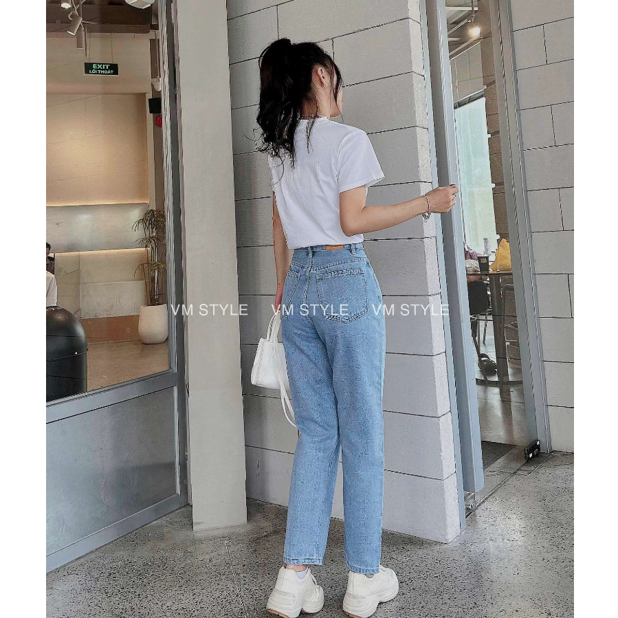 Quần jean baggy nữ VMSTYLE kiểu trơn basic cạp cao chuẩn form mặc đi học - N136 Đ146 QJB00005