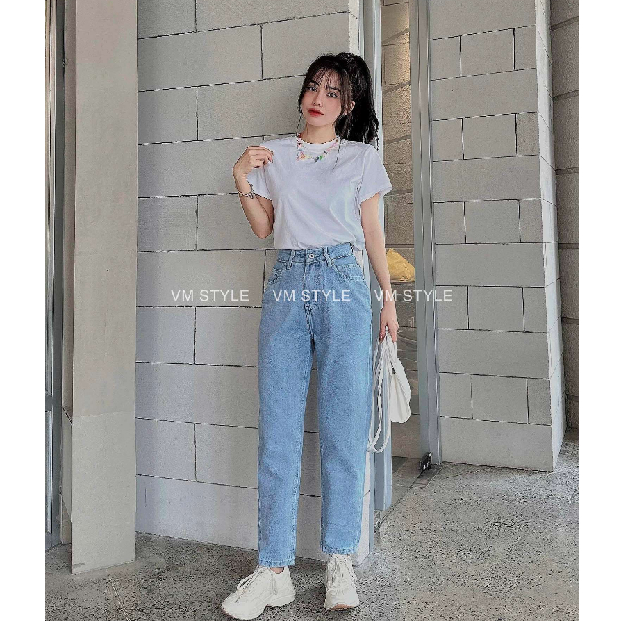 Quần jean baggy nữ VMSTYLE kiểu trơn basic cạp cao chuẩn form mặc đi học - N136 Đ146 QJB00005