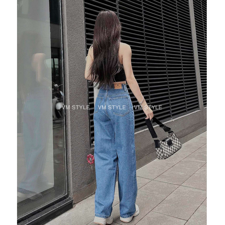 Quần jean nữ ống rộng VMSTYLE lưng cao trơn lai thường N110 Đ111 QJR00101