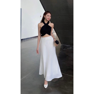 Chân váy lụa dáng đuôi cá dài xoè retro