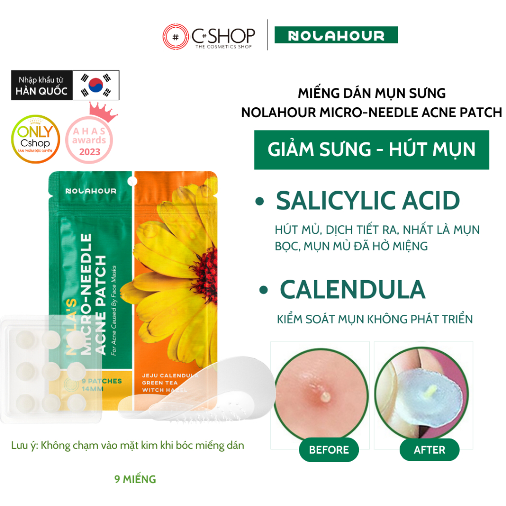 Miếng dán mụn thuần chay mặt kim siêu nhỏ NOLAHOUR Micro-needle Acne Patch_Mỹ phẩm Hàn Quốc chính hãng