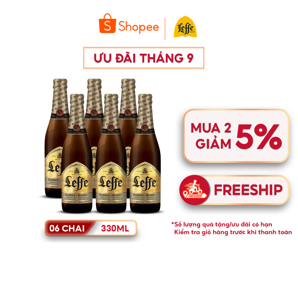 Lốc 6 Chai Leffe Blonde (Leffe Vàng) Thượng Hạng - Bia Nhập Khẩu