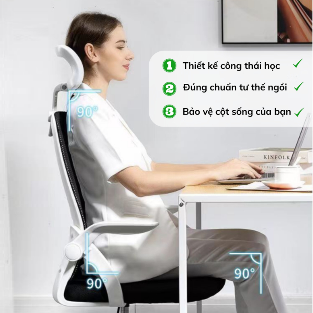 Ghế xoay văn phòng đệm cao su cao cấp, lưng lưới thoáng mát, có tựa đầu, Ghế FUJIKO mã 402 K001