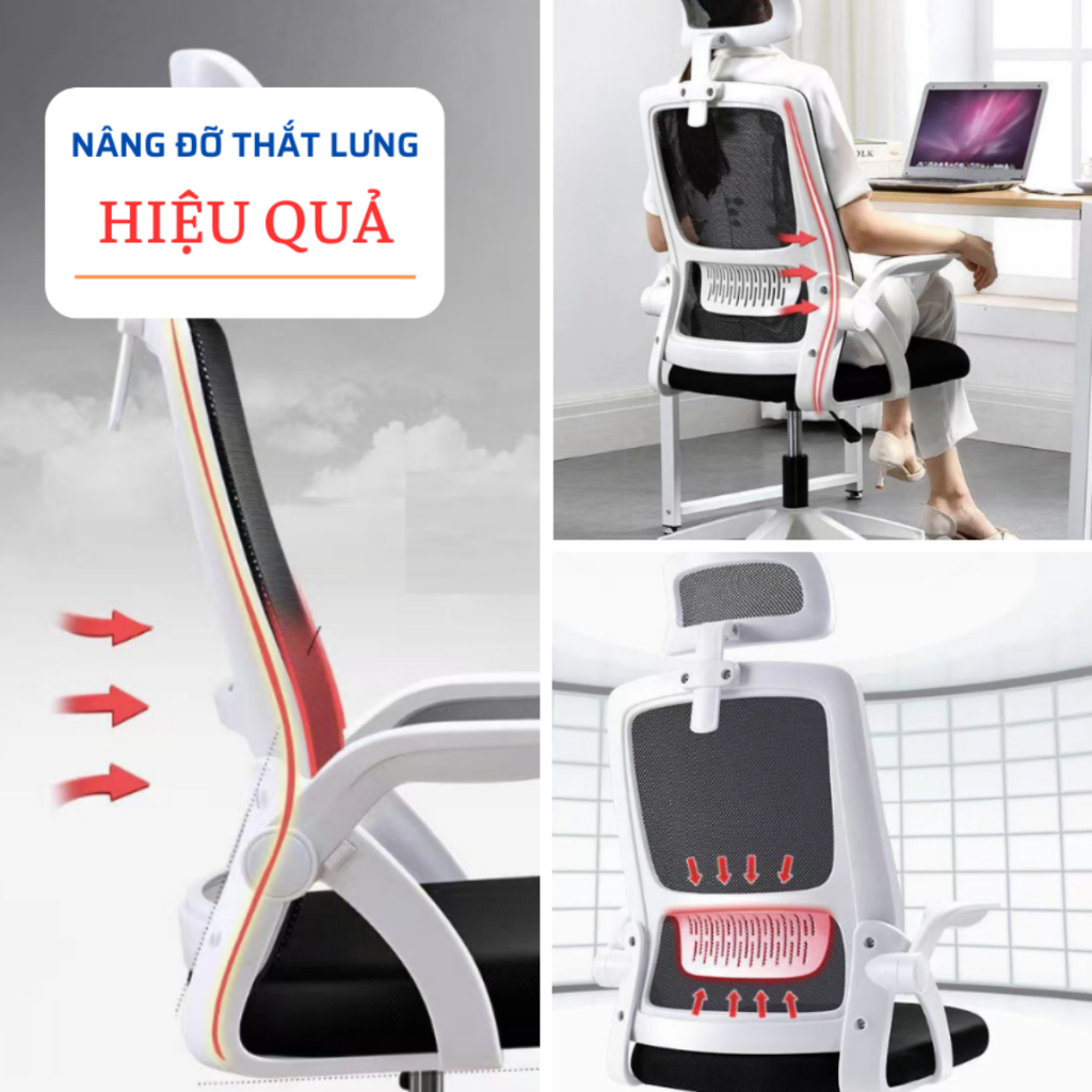 Ghế xoay văn phòng đệm cao su cao cấp, lưng lưới thoáng mát, có tựa đầu, Ghế FUJIKO mã 402 K001