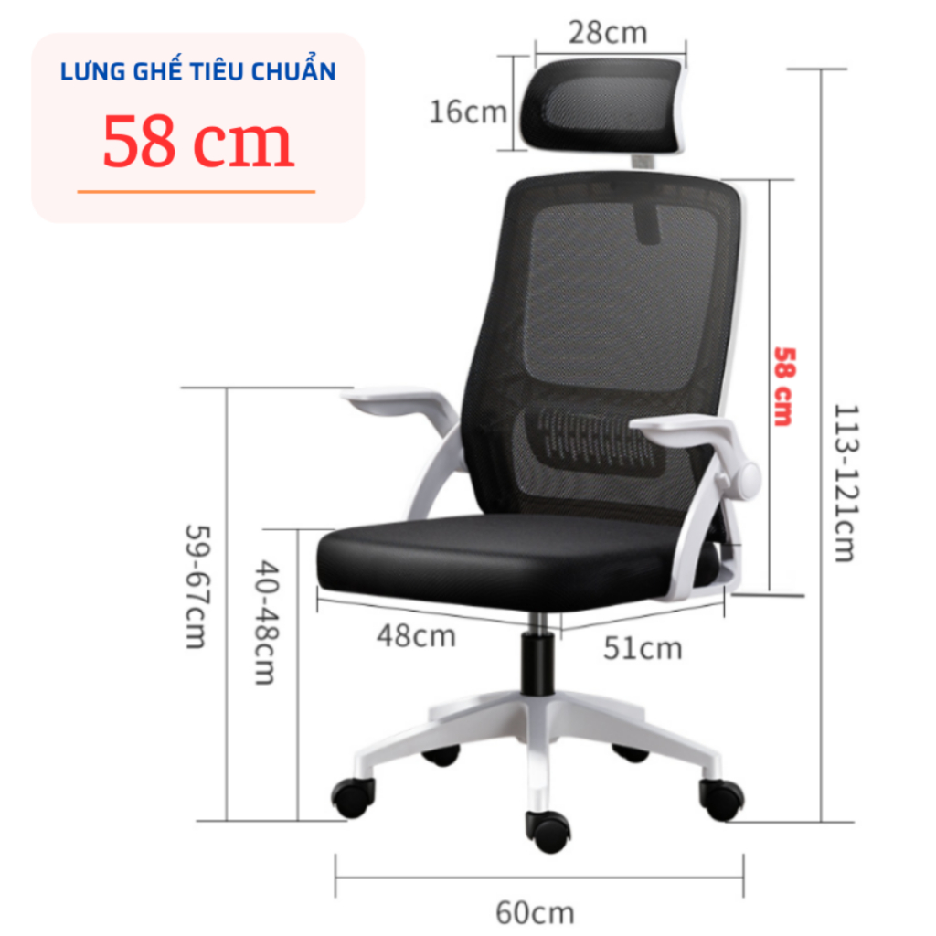 Ghế xoay văn phòng đệm cao su cao cấp, lưng lưới thoáng mát, có tựa đầu, Ghế FUJIKO mã 402 K001