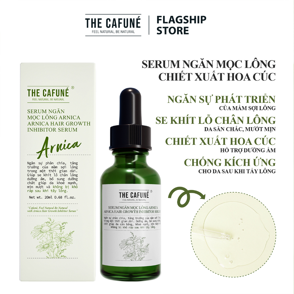 Combo Kem Tẩy Lông Olive và Serum Ức Chế Mọc Lông Arnica Cafuné triệt lông cho vùng kín, bikini, chân, tay, nách 100ml