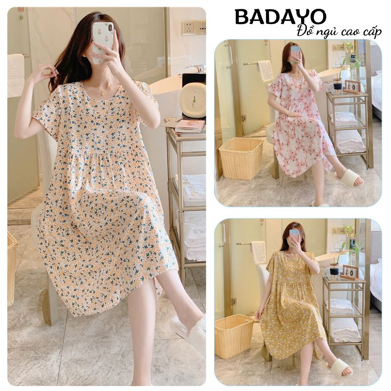 Váy đầm mặc nhà chất lanh lụa mềm mát nhiều hoạt tiết BADAYO