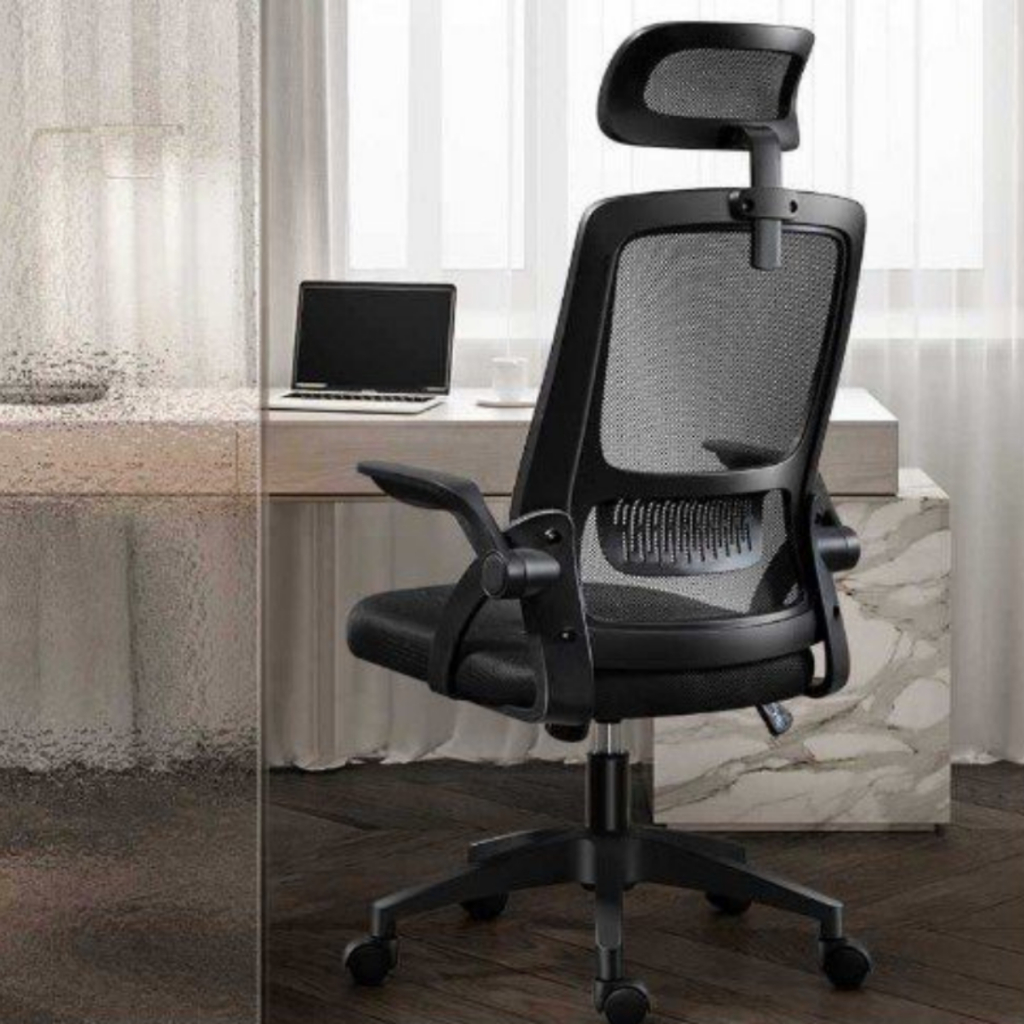 Ghế xoay văn phòng đệm cao su cao cấp, lưng lưới thoáng mát, có tựa đầu, Ghế FUJIKO mã 402 K001