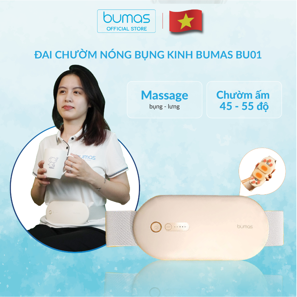Đai Chườm Nóng, Máy Massage Giảm Đau Bụng Kinh BUMAS BU01 - Hỗ Trợ Chống Lão Hoá Da Sau Sinh