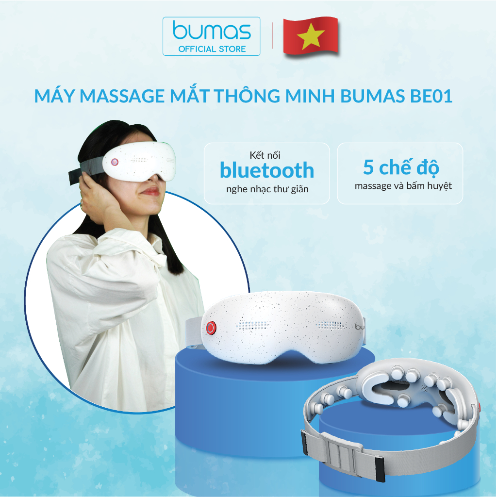 Kính Massage Mắt BUMAS BE01 - Bấm Huyệt Đa Điểm Thư Giãn - Rung 10.000 vòng/phút - Hàng Chính Hãng