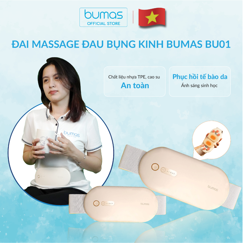 Đai Chườm Nóng Massage Giảm Đau Bụng Kinh BUMAS BU01 - Hỗ Trợ Chống Lão Hoá Da Sau Sinh