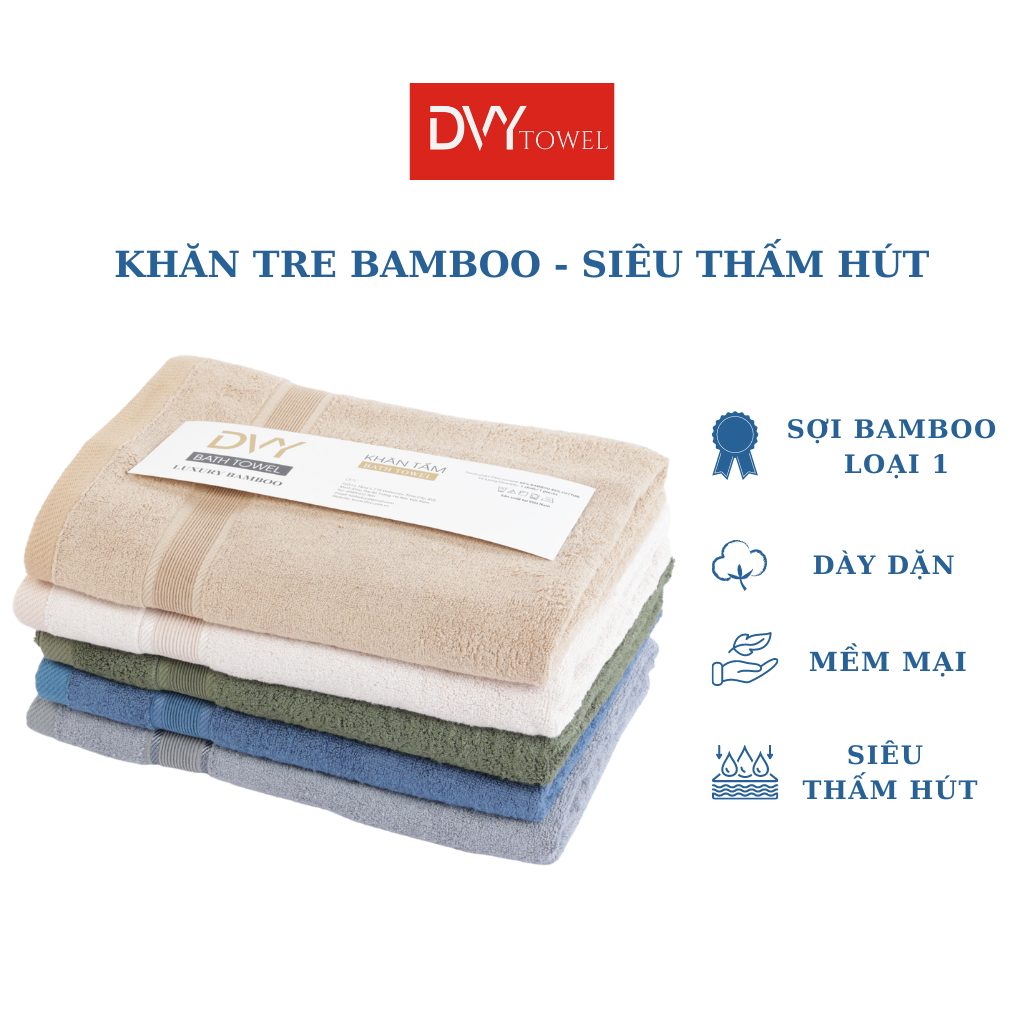 Khăn mặt Sợi Tre Bamboo, Dày Dặn, Mềm Mại, Siêu Thấm Hút, Không Phai Màu, Không Xù Bông