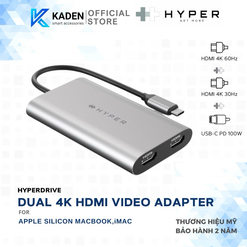 Cổng Chuyển Hyperdrive Dual 4K Hdmi (2 Màn Hình) Usb-C Hub For Macbook M1/M2 HDM1-Hàng Chính Hãng