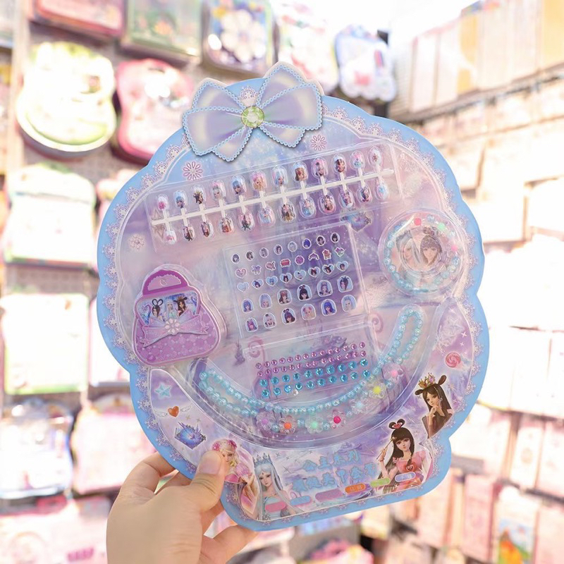 Bộ  Đồ Chơi Dán Móng Tay  kèm  Vòng  Cổ Vòng Tay Cho Bé Đồ Chơi Cho Bé Gái