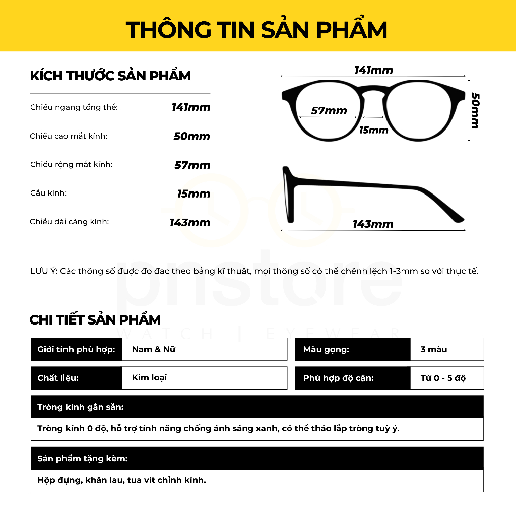 Gọng kính vuông kim loại D29171 nam nữ PNSTORE tròng kính chống ánh sáng xanh