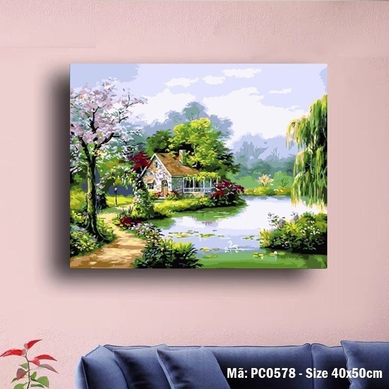 KHUNG 1.6cm -Tranh sơn dầu số hóa rẻ,đẹp-TẶNG KHĂN, CÓ SƠ BÓNG,đã căng khung, size 40x50-tranh tô màu theo số