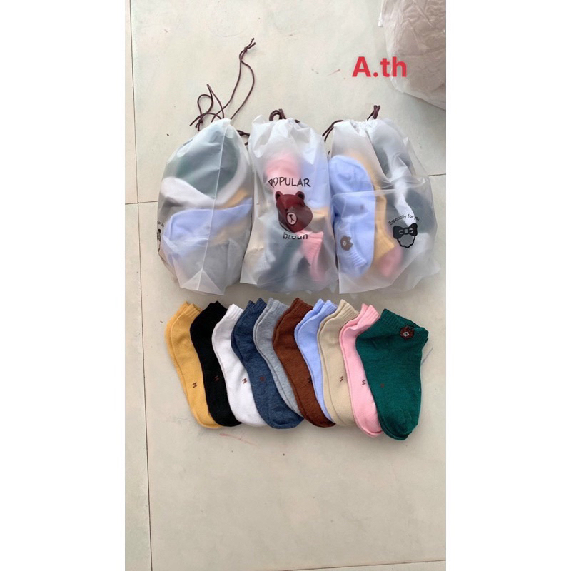 Tất Gấu Trẻ  Em Sét 10 Đôi Tặng Kèm Túi Gấu Đựng Cute