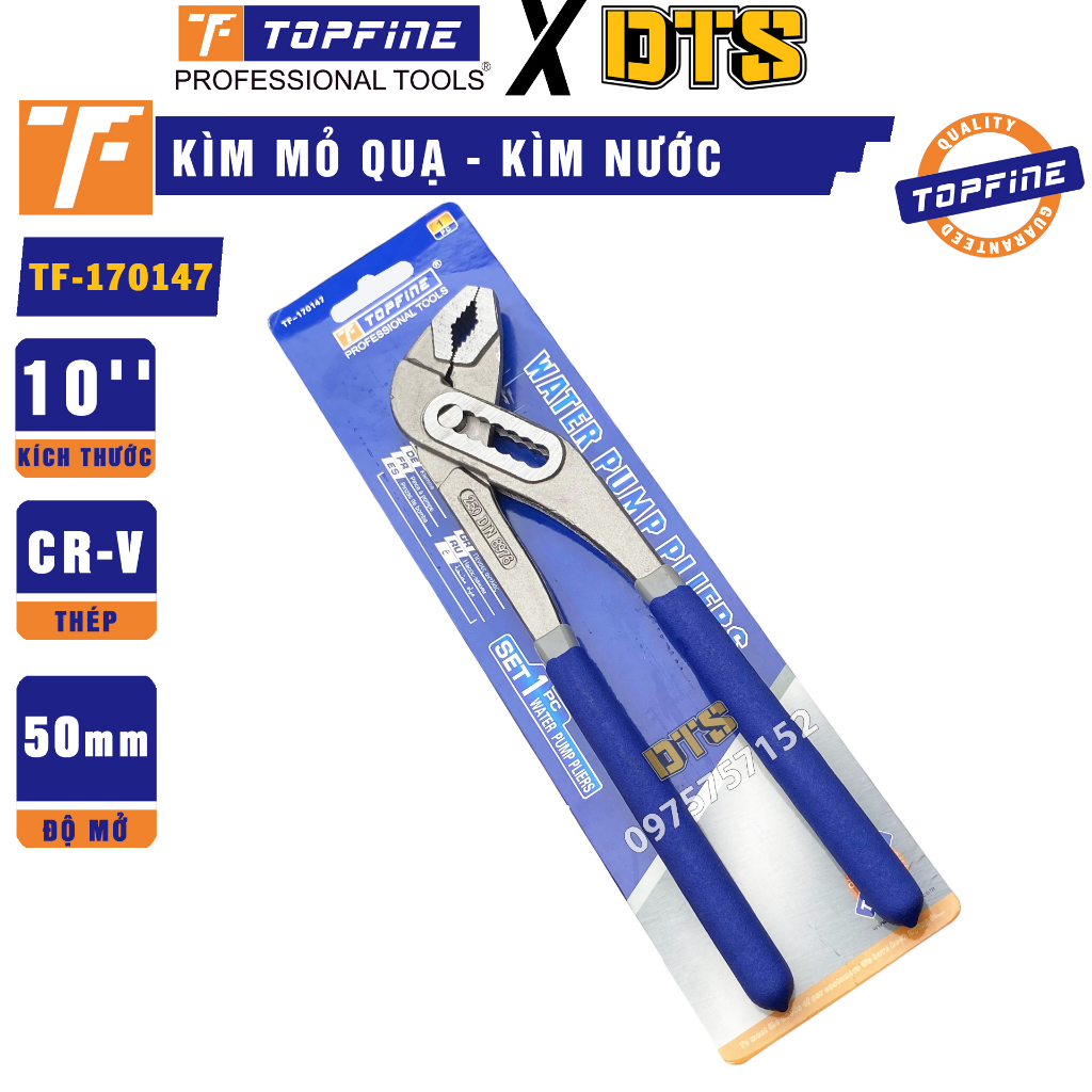 Kìm mỏ quạ đa năng 7 lỗ TOP FINE 10 inch | Kìm nước thép CR-V nguyên khối vặn điều chỉnh, kẹp ống nước TF-170147