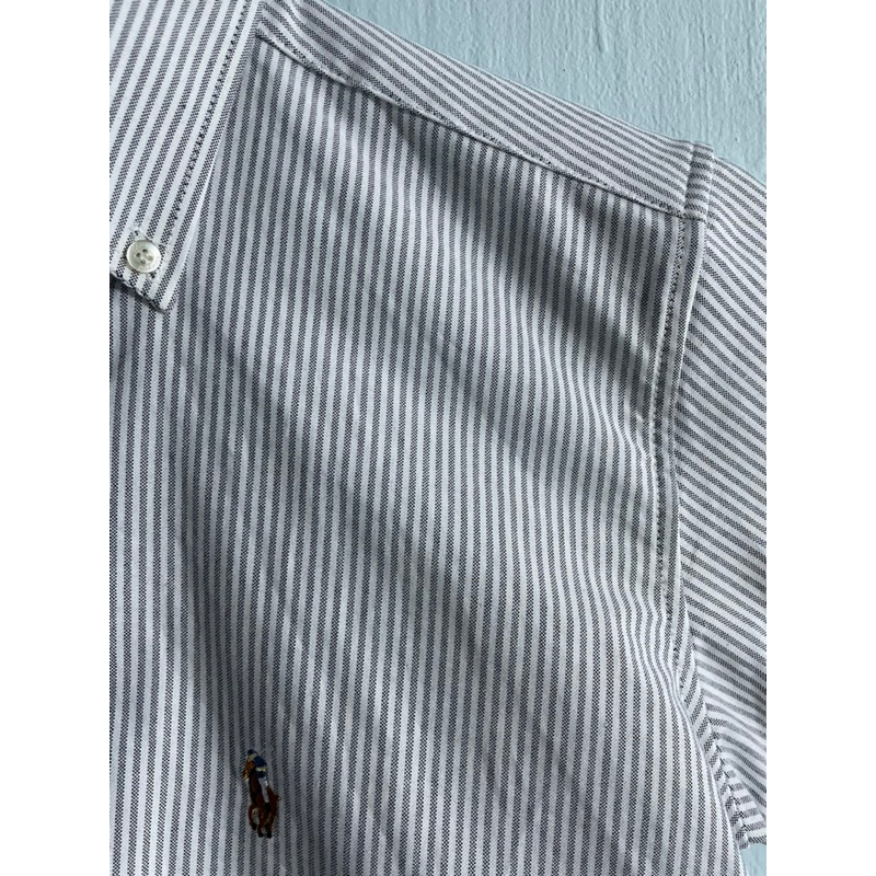 ÁO SƠMI NAM VẢI OXFORD 100% COTTON, TAY DÀI, DÁNG PHONG CÁCH CHÂU ÂU, MÀU TRẮNG SỌC ĐEN