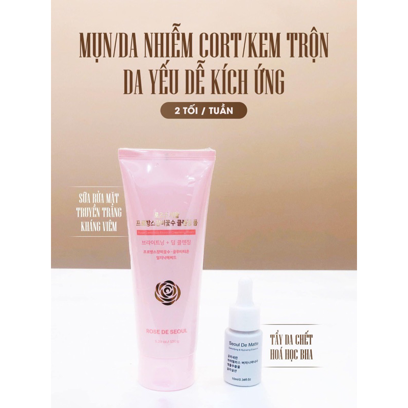 Combo Sữa rửa mặt Rose de seoul lọ 150g hạn 2028 và thải độc seoul de matte 10ml