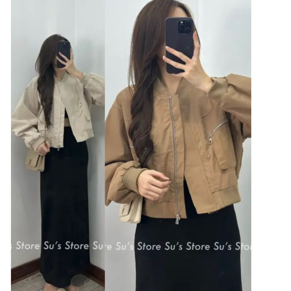 Áo khoác gió nữ dáng bomber chất gió lì 2 khoá túi hộp 2 lớp sịn sò Maia Aokhoacgiobomber096 P6K8