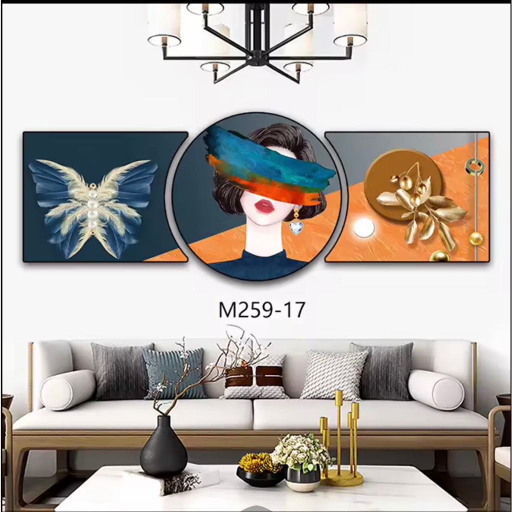 Mẫu mới bộ 3 tấm tranh khuyết treo tường công nghệ Uv tráng gương 5D trang trí phòng khách