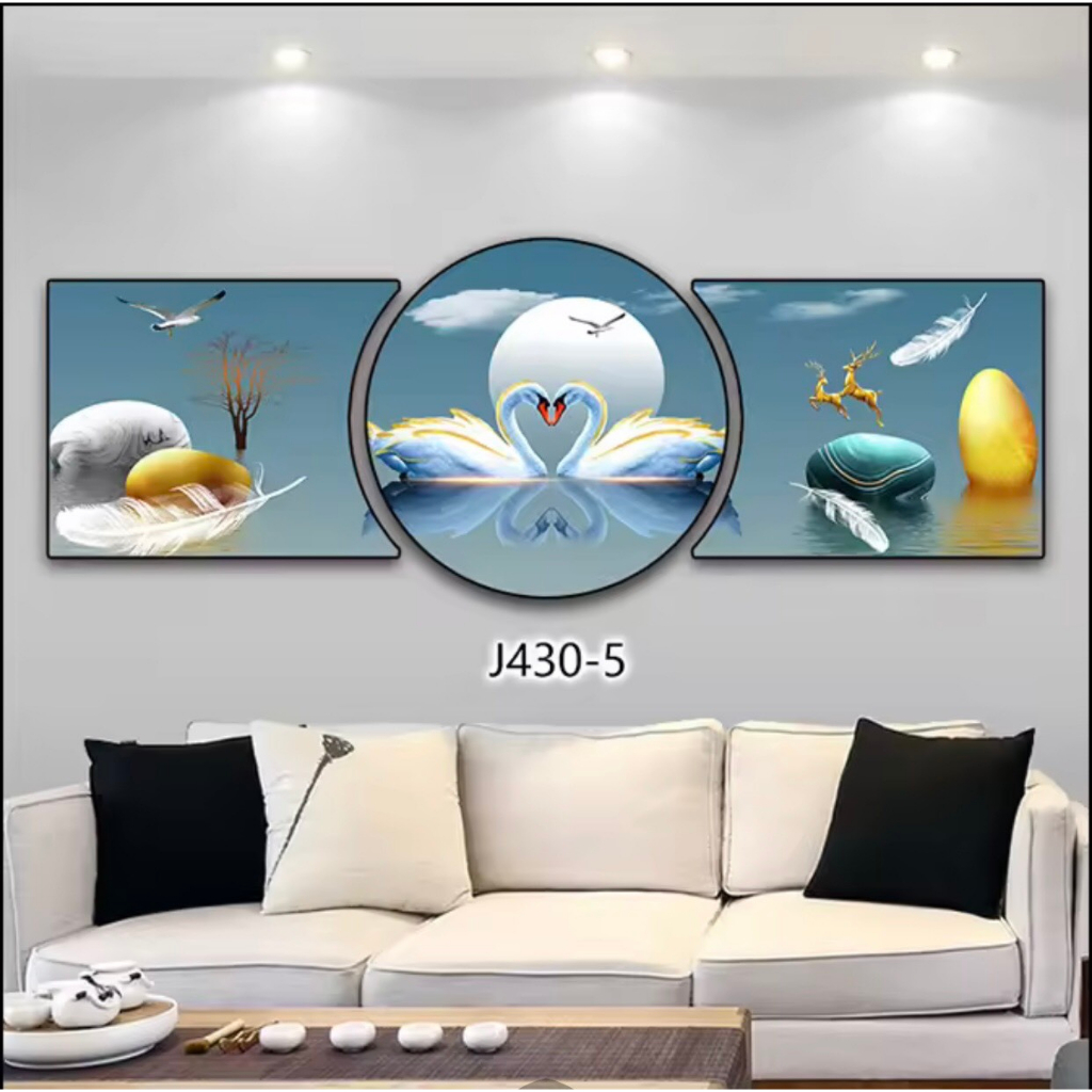 Mẫu mới bộ 3 tấm tranh khuyết treo tường công nghệ Uv tráng gương 5D trang trí phòng khách