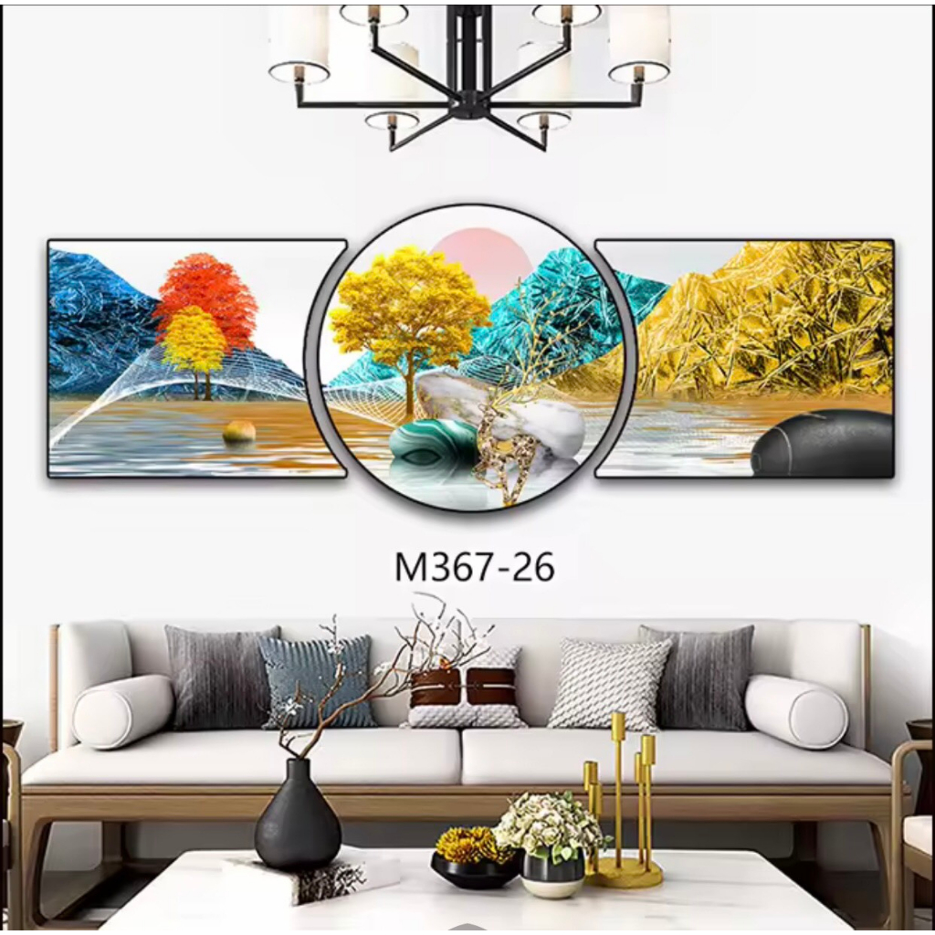 Mẫu mới bộ 3 tấm tranh khuyết treo tường công nghệ Uv tráng gương 5D trang trí phòng khách