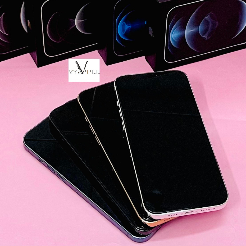 Mô hình trưng bày 12 pro và 12 promax màu xanh, trắng, đen, vàng