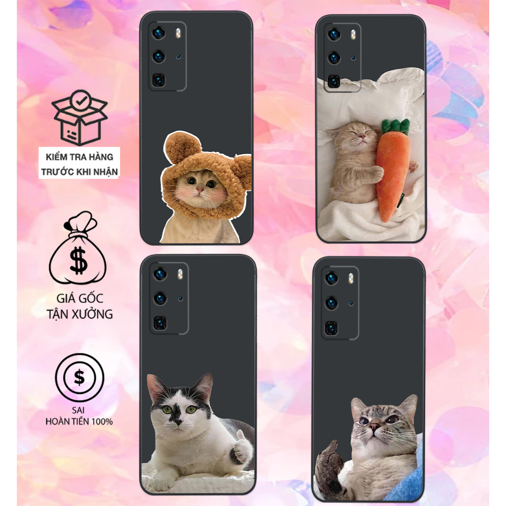 Ốp lưng Huawei P40 / P40 Pro / P40 lite dẻo mềm in chú mèo cute bảo vệ camera