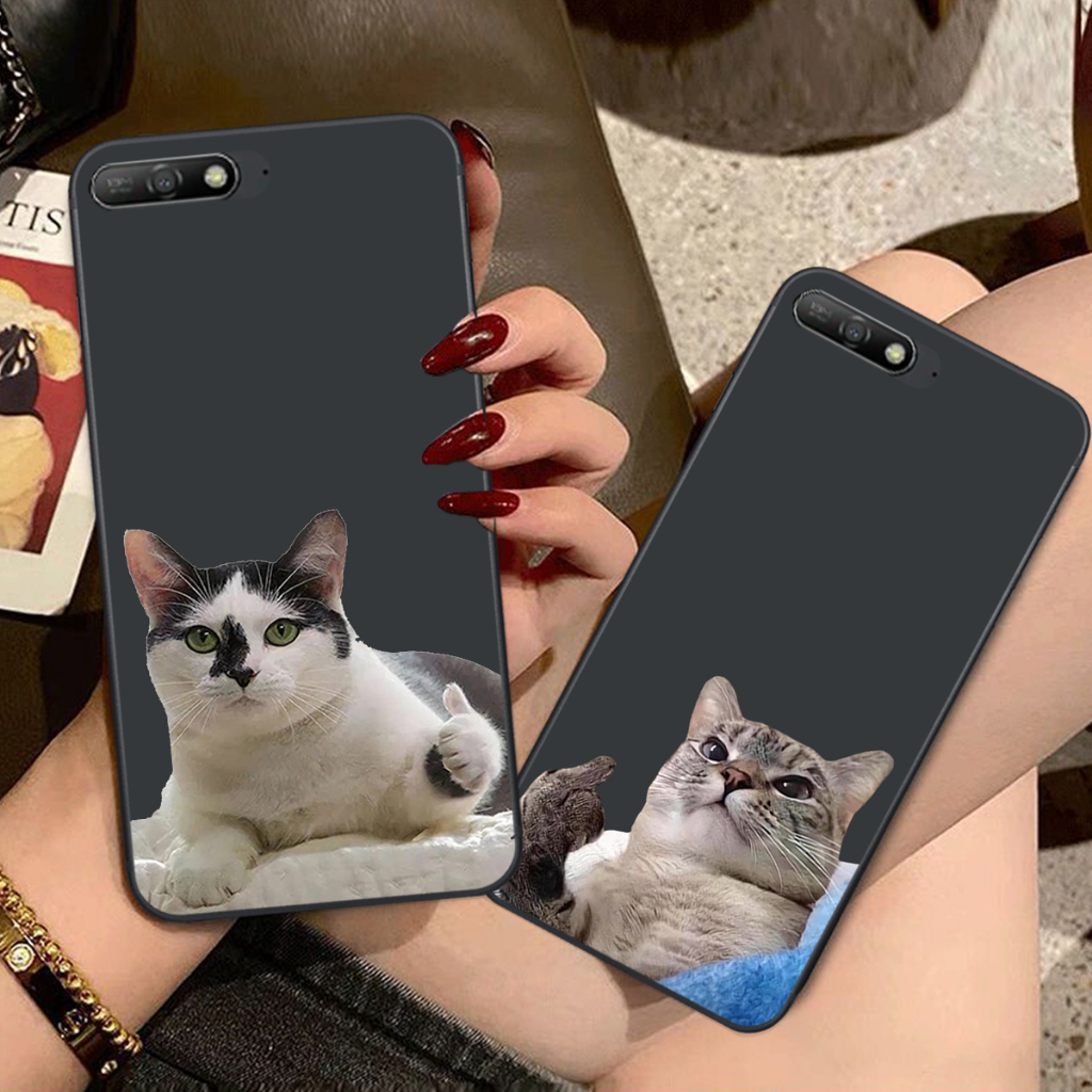 Ốp lưng Huawei Y6 Prime 2018 / Y6 Pro 2018 / Y7 Prime 2018 / Y7 Pro 2018 dẻo mềm in chú mèo cute bảo vệ camera