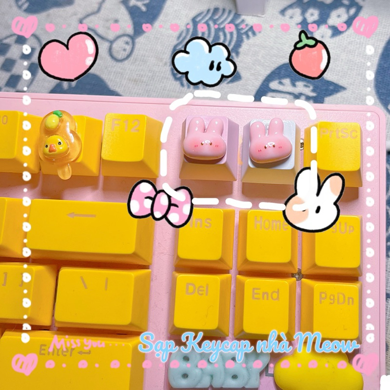 Keycap thỏ hồng mini dành cho bàn phím cơ