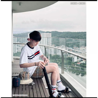 Áo phông tommy thêu chất cotton co dãn 4 chiều -áo phông tommy thêu sọc trắng đỏ cổ bo viền
