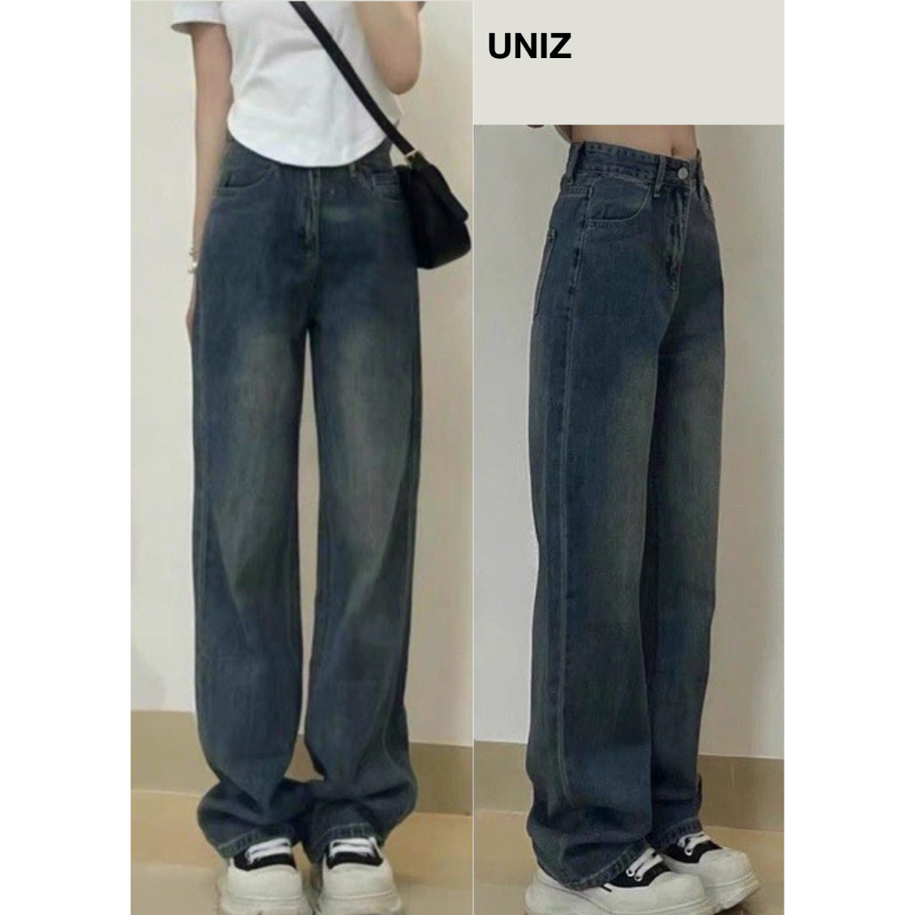 ( Ảnh thật ) Quần jeans nữ UNIZ ống rộng cạp cao dáng suông dài QuanjeanQ900/P0K43