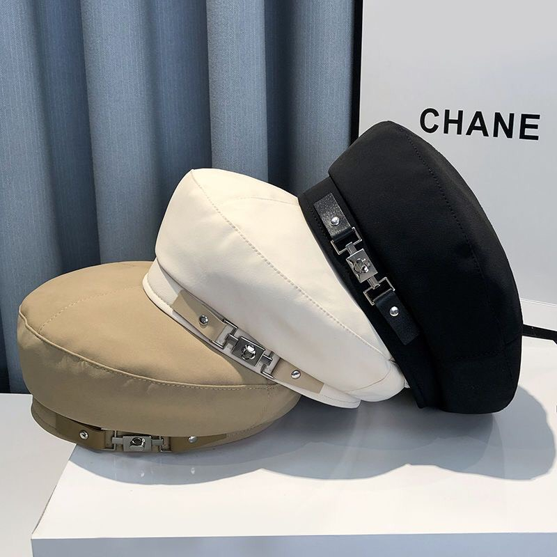 Mũ beret màu đen bằng kim loại thoải mái thời trang xuân thu phong cách Hàn Quốc